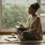 Young woman sitting quietly with a Bible and journal, representing the experience of deconstructing your faith as a young adult