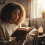 Young adult reading an open Bible with soft light, representing finding encouraging Bible verses during hard times